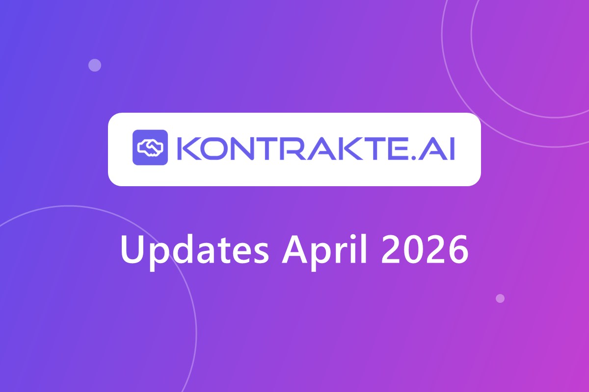 Grafik mit dem Kontrakte.AI-Logo und dem Schriftzug „Updates April 2026“, auf lila Farbverlauf