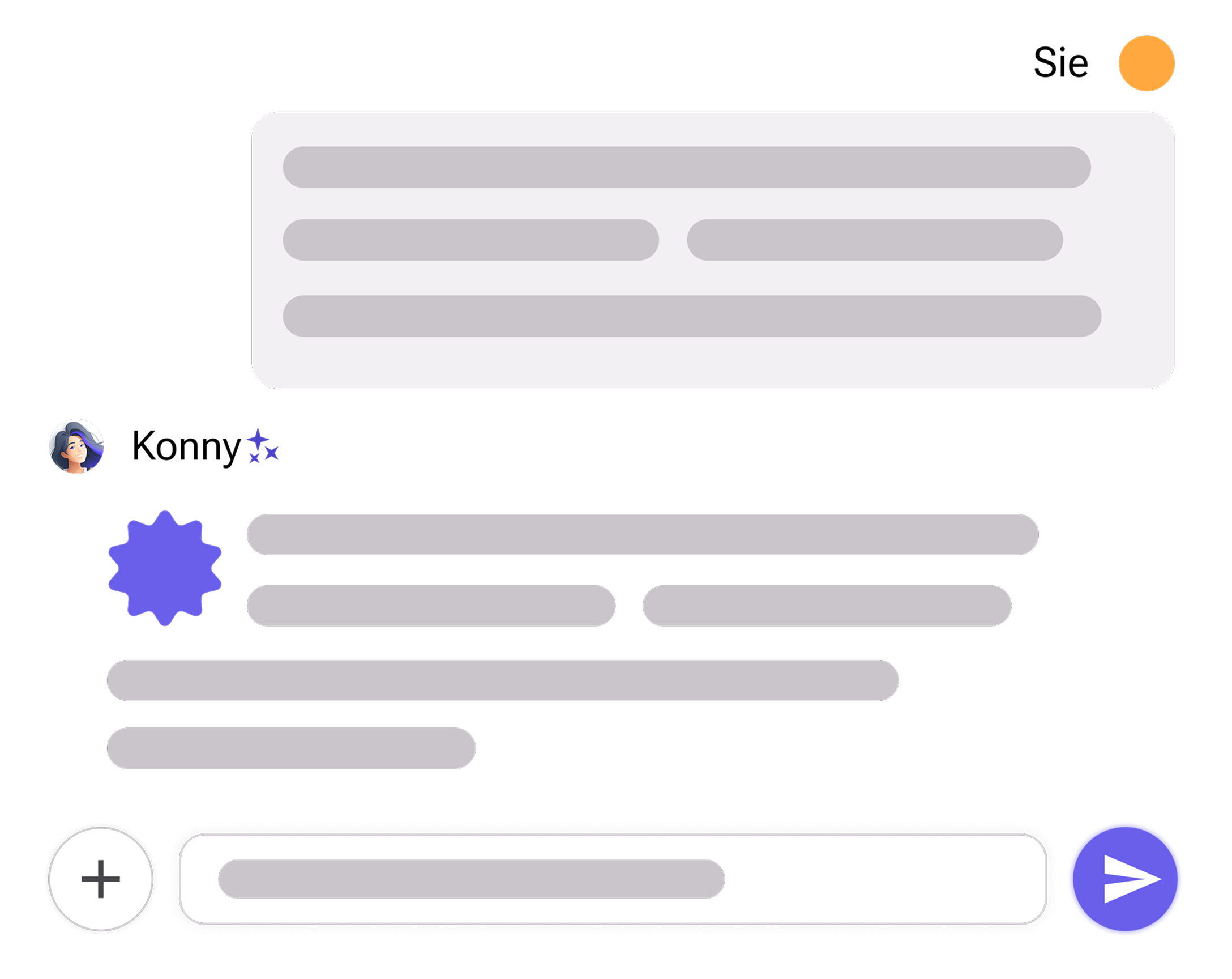 Chat-Verlauf zwischen Nutzer und KI-Assistentin Konny mit Eingabefeld am unteren Rand