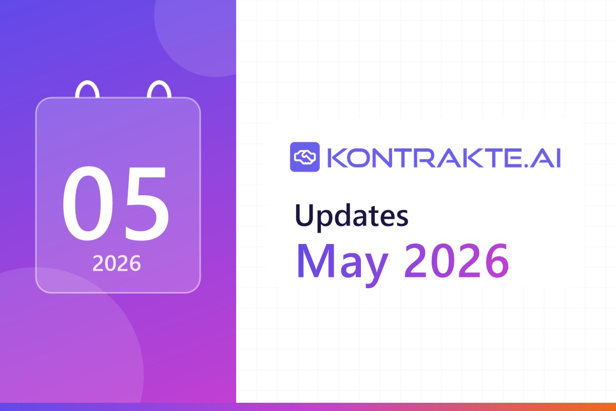Graphic with the Kontrakte.AI logo and the words “Updates May 2026”, next to a calendar page showing “05” and “2026”