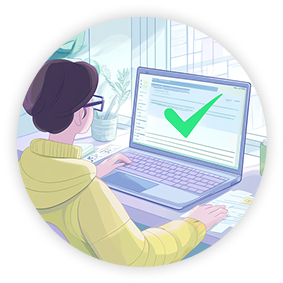Illustration eines Laptops mit Erfolgssymbol als Sinnbild für den erfolgreichen Vertragsabschluss